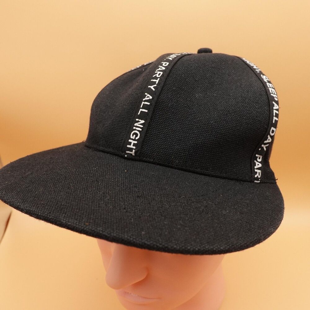 Penshoppe Hat Cap Snap Back Black Sleep All Day Party All Night Slogan Mens